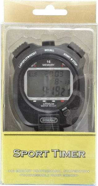 General - Large Display with 16 Memory Stop Watch - Black - Exact Industrial Supply