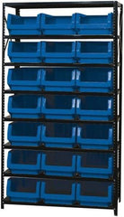 Quantum Storage - 21 Bin Large Hopper Front Bin Storage Units - 18 Inch Overall Depth x 75 Inch Overall Height, Blue High Density Polyethylene Bins - Exact Industrial Supply