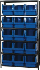 Quantum Storage - 15 Bin Large Hopper Front Bin Storage Units - 18 Inch Overall Depth x 75 Inch Overall Height, Blue High Density Polyethylene Bins - Exact Industrial Supply