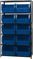 Quantum Storage - 10 Bin Large Hopper Front Bin Storage Units - 18 Inch Overall Depth x 75 Inch Overall Height, Blue High Density Polyethylene Bins - Exact Industrial Supply