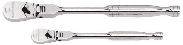 GearWrench - 1/4" & 3/8" Drive Pear Head Ratchet Set - Chrome Finish, 17-3/4" OAL, 60 Gear Teeth, Full Polished Handle, Flex Head - Exact Industrial Supply