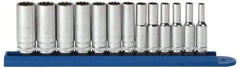 GearWrench - 13 Piece 1/4" Drive Deep Socket Set - 12 Points, 4 to 15mm, Metric Measurement Standard - Exact Industrial Supply