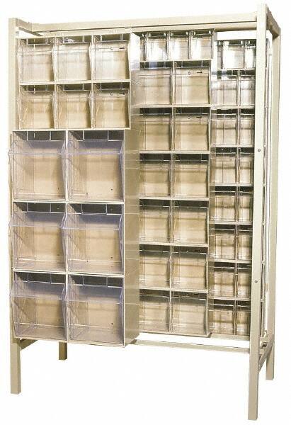 Quantum Storage - 3,000 Lb Capacity, 26" Deep x 48" Wide x 67" High, Steel Pick Rack - 28 Gray Polystyrene Bins - Exact Industrial Supply