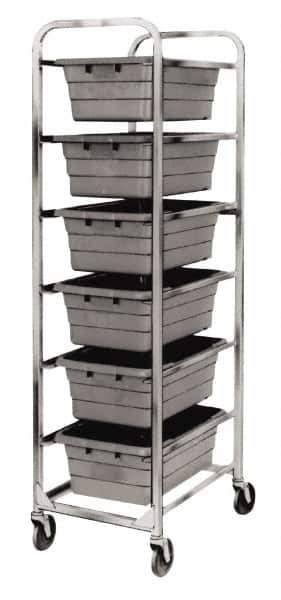 Quantum Storage - 6 Bin Cross Stack Tub Rack - 19 Inch Overall Width x 27 Inch Overall Depth x 71 Inch Overall Height, White High Impact Polyethylene Bins - Exact Industrial Supply