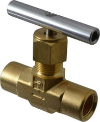 Parker - 3,000 Max psi, 3/8" Pipe, Brass, Inline Instrumentation Needle Valve - FNPT x FNPT End Connections - Exact Industrial Supply