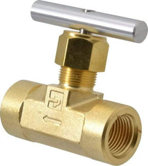 Parker - 3,000 Max psi, 1/2" Pipe, Brass, Inline Instrumentation Needle Valve - FNPT x FNPT End Connections - Exact Industrial Supply