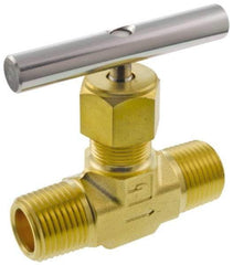 Parker - 3,000 Max psi, 1/2" Pipe, Brass, Inline Instrumentation Needle Valve - MNPT x MNPT End Connections - Exact Industrial Supply