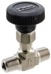 Parker - 5,000 Max psi, 3/8" Pipe, 316 Grade Stainless Steel, Inline Instrumentation Needle Valve - MNPT x MNPT End Connections - Exact Industrial Supply