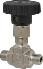 Parker - 5,000 Max psi, 1/8" Pipe, 316 Grade Stainless Steel, Inline Instrumentation Needle Valve - MNPT x MNPT End Connections - Exact Industrial Supply