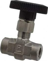 Parker - 5,000 Max psi, 1/4" Pipe, 316 Grade Stainless Steel, Inline Instrumentation Needle Valve - FNPT x FNPT End Connections - Exact Industrial Supply