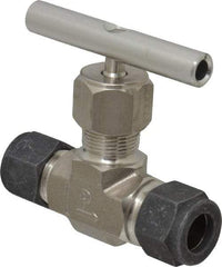 Parker - 5,000 Max psi, 1/2" Pipe, 316 Grade Stainless Steel, Inline Instrumentation Needle Valve - Compression x Compression CPI End Connections - Exact Industrial Supply
