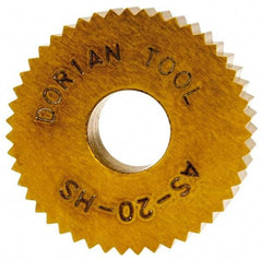 Dorian Tool - 3/4" Diam, 90° Tooth Angle, 20 TPI, Standard (Shape), Form Type High Speed Steel Straight Knurl Wheel - 3/8" Face Width, 1/4" Hole, Circular Pitch, Bright Finish, Series A - Exact Industrial Supply