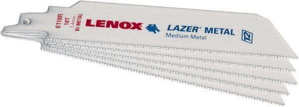 Lenox - 6" Long x 1" Thick, Bi-Metal Reciprocating Saw Blade - Straight Profile, 18 TPI, Toothed Edge - Exact Industrial Supply