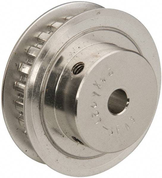 Power Drive - 24 Tooth, 1/4" Inside x 1.508" Outside Diam, Hub & Flange Timing Belt Pulley - 1/4" Belt Width, 1.528" Pitch Diam, 0.438" Face Width, Aluminum - Exact Industrial Supply