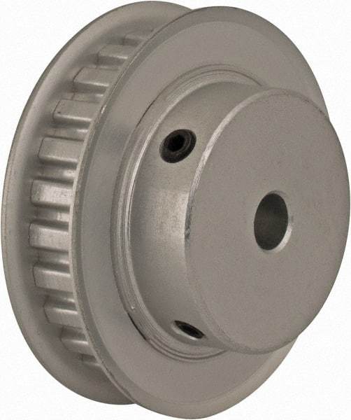 Power Drive - 26 Tooth, 1/4" Inside x 1.635" Outside Diam, Hub & Flange Timing Belt Pulley - 1/4" Belt Width, 1.665" Pitch Diam, 0.438" Face Width, Aluminum - Exact Industrial Supply
