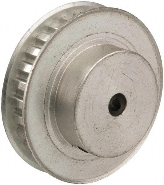 Power Drive - 28 Tooth, 1/4" Inside x 1.763" Outside Diam, Hub & Flange Timing Belt Pulley - 1/4" Belt Width, 1.783" Pitch Diam, 0.438" Face Width, Aluminum - Exact Industrial Supply