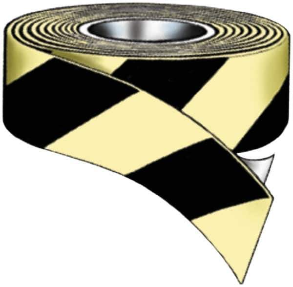 NMC - Glow & Black Striped Vinyl Tape - 1" Wide x 100' Long x 0.02" Thick, General Traffic - Exact Industrial Supply