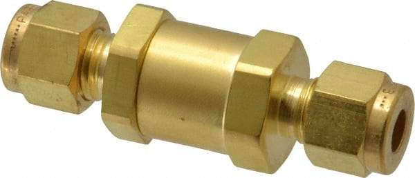 Parker - 1/4" Brass Check Valve - Inline, Comp x Comp, 3,000 WOG - Exact Industrial Supply