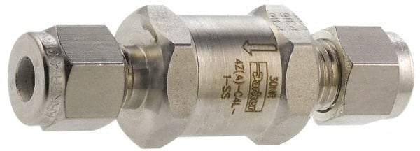 Parker - 1/8" Stainless Steel Check Valve - Inline, Comp x Comp, 6,000 WOG - Exact Industrial Supply