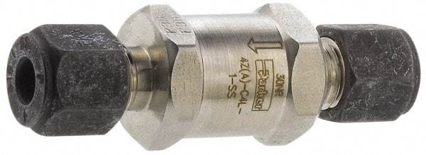 Parker - 1/8" Stainless Steel Check Valve - Inline, Comp x Comp, 6,000 WOG - Exact Industrial Supply