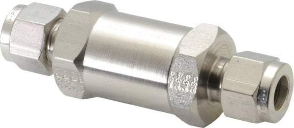 Parker - 3/8" Stainless Steel Check Valve - Inline, Comp x Comp, 6,000 WOG - Exact Industrial Supply