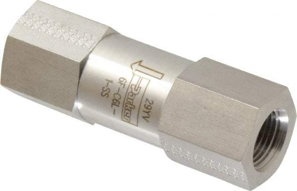 Parker - 3/8" Stainless Steel Check Valve - Inline, FNPT x FNPT, 6,000 WOG - Exact Industrial Supply