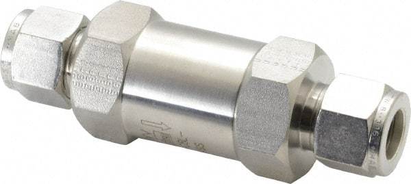Parker - 1/2" Stainless Steel Check Valve - Inline, Comp x Comp, 6,000 WOG - Exact Industrial Supply