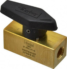 Parker - 1/8" Pipe, 3,000 psi WOG Rating, Brass, Inline, One Way Instrumentation Plug Valve - Wedge Handle, FNPT x FNPT End Connections, Viton Seal - Exact Industrial Supply