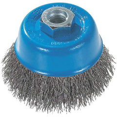WALTER Surface Technologies - 3" Diam, 5/8-11 Threaded Arbor, Stainless Steel Fill Cup Brush - 0.0118 Wire Diam, 12,000 Max RPM - Exact Industrial Supply