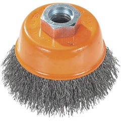 WALTER Surface Technologies - 3" Diam, 5/8-11 Threaded Arbor, Steel Fill Cup Brush - 0.0118 Wire Diam, 12,000 Max RPM - Exact Industrial Supply