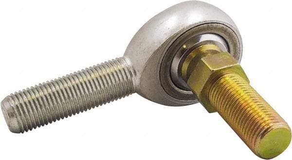 Made in USA - 3/4" ID, 1-3/4" Max OD, 28,090 Lb Max Static Cap, Male Spherical Rod End with Stud - 3/4-16 LH, 1-3/4" Shank Length, Alloy Steel with Steel Raceway - Exact Industrial Supply