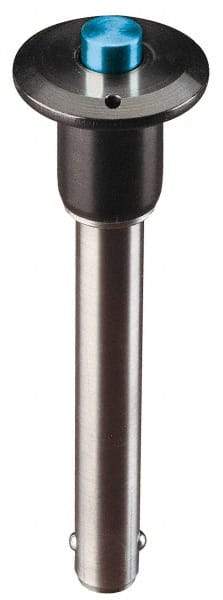 Jergens - 1/4" Diam, 2" Usable Length, Button Handle, Push Button Quick Release Pin - 3-1/4" Overall Length, Grade 17-4 Stainless Steel, Passivated Finish - Exact Industrial Supply