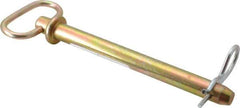 Made in USA - 5/8" Pin Diam, 6-3/4" Long, Zinc Plated Steel Pull Ring Hitch Pin - 6" Usable Length - Exact Industrial Supply