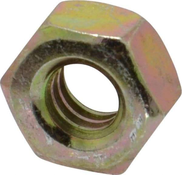 Value Collection - 1/4-20 UNC Steel Right Hand Hex Nut - 7/16" Across Flats, 7/32" High, Zinc Yellow Dichromate Finish - Exact Industrial Supply