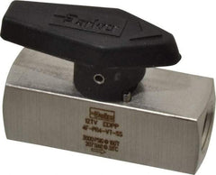 Parker - 1/4" Pipe, 3,000 psi WOG Rating, 316 Stainless Steel, Inline, One Way Instrumentation Plug Valve - Wedge Handle, FNPT x FNPT End Connections, Viton Seal - Exact Industrial Supply