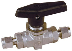 Parker - 1/8" Pipe, Stainless Steel, Inline, Two Way Flow, Instrumentation Ball Valve - 6,000 psi WOG Rating, Wedge Handle, PTFE Seal, PTFE Seat - Exact Industrial Supply