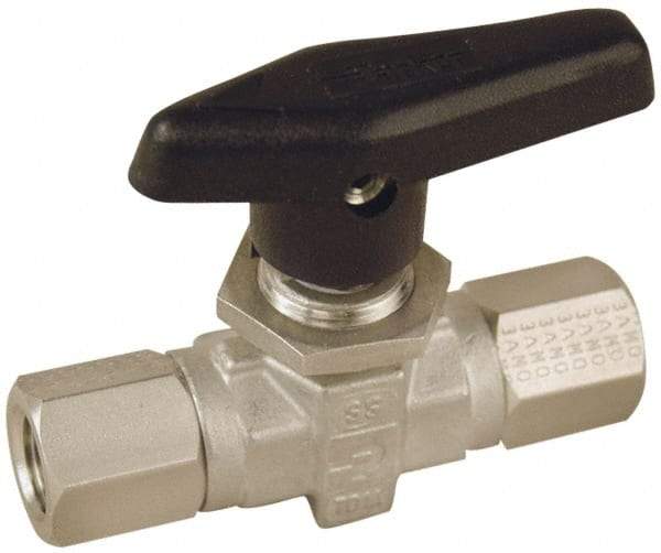 Parker - 1/2" Pipe, FNPT x FNPT End Connections, Stainless Steel, Inline, Two Way Flow, Instrumentation Ball Valve - 6,000 psi WOG Rating, Wedge Handle, PTFE Seal, PTFE Seat - Exact Industrial Supply