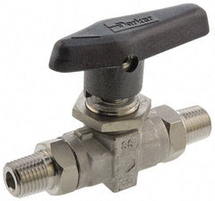 Parker - 1/2" Pipe, MNPT x MNPT End Connections, Stainless Steel, Inline, Two Way Flow, Instrumentation Ball Valve - 6,000 psi WOG Rating, Wedge Handle, PTFE Seal, PTFE Seat - Exact Industrial Supply