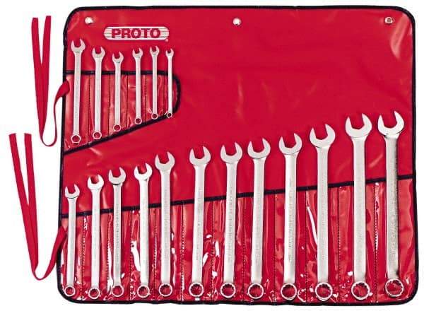 Proto - 18 Piece, 7mm to 24mm, Combination Wrench Set - Metric Measurement Standard, Satin Finish, Comes in Canvas Roll - Exact Industrial Supply