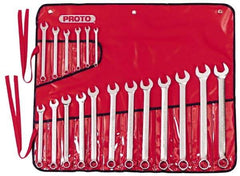 Proto - 18 Piece, 7mm to 24mm, Combination Wrench Set - Metric Measurement Standard, Satin Finish, Comes in Canvas Roll - Exact Industrial Supply