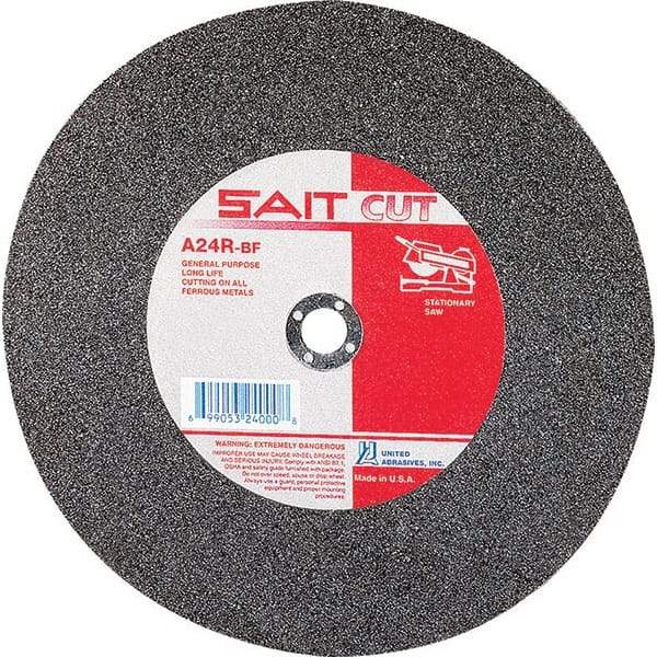 Sait - 14" 36 Grit Aluminum Oxide Cutoff Wheel - 1/8" Thick, 1" Arbor, 4,400 Max RPM, Use with Stationary Tools - Exact Industrial Supply