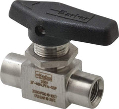 Parker - 1/8" Pipe, FNPT x FNPT End Connections, Stainless Steel, Inline, Two Way Flow, Instrumentation Ball Valve - 2,500 psi WOG Rating, Wedge Handle, PFA Seat - Exact Industrial Supply
