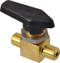 Parker - 1/4" Pipe, MNPT x MNPT End Connections, Brass, Inline, Two Way Flow, Instrumentation Ball Valve - 3,000 psi WOG Rating, Wedge Handle, PFA Seat - Exact Industrial Supply