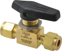 Parker - 1/4" Pipe, Compression x Compression CPI End Connections, Brass, Inline, Two Way Flow, Instrumentation Ball Valve - 2,500 psi WOG Rating, Wedge Handle, PFA Seat - Exact Industrial Supply