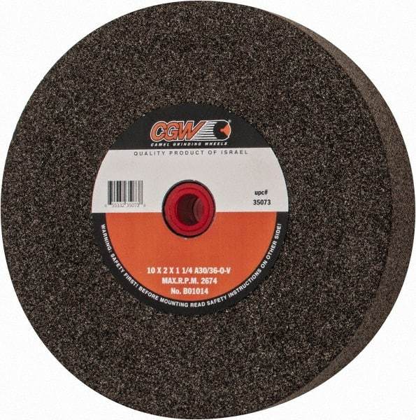 Camel Grinding Wheels - 36 Grit Aluminum Oxide Bench & Pedestal Grinding Wheel - 10" Diam x 1-1/4" Hole x 2" Thick, O Hardness, Very Coarse Grade , Bond - Exact Industrial Supply