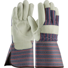 ‎87-1663/S Grain Leather Palm Gloves - Top Grain Cowhide - Gunn Cut - Reg. Grade - Rubberized Gauntlet Cuff - Exact Industrial Supply