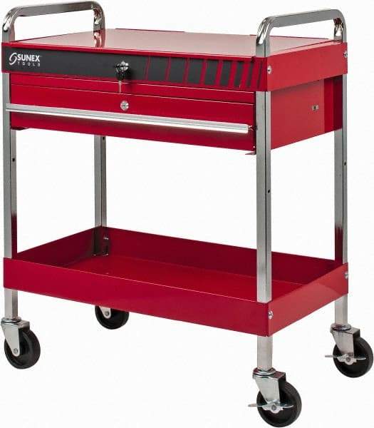 Sunex Tools - 350 Lb Capacity, 16" Wide x 30" Long x 35-1/4" High Service Cart - 1 Drawer, 2 Shelf, Steel - Exact Industrial Supply
