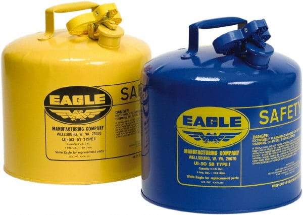 Eagle - 5 Gal Galvanized Steel Type I Safety Can - 13-1/2" High x 12-1/2" Diam, Yellow - Exact Industrial Supply