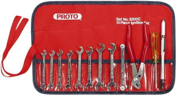 Proto - 12 Piece, 13/64" to 11/32", Ignition Wrench Set - Inch Measurement Standard, Chrome Finish, Comes in Roll Up Pouch - Exact Industrial Supply