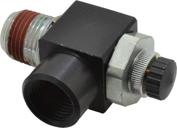 ARO/Ingersoll-Rand - 1/2" Male NPT x 1/2" Female NPT Right Angle Flow Control Valve - 0 to 150 psi & Brass Material - Exact Industrial Supply